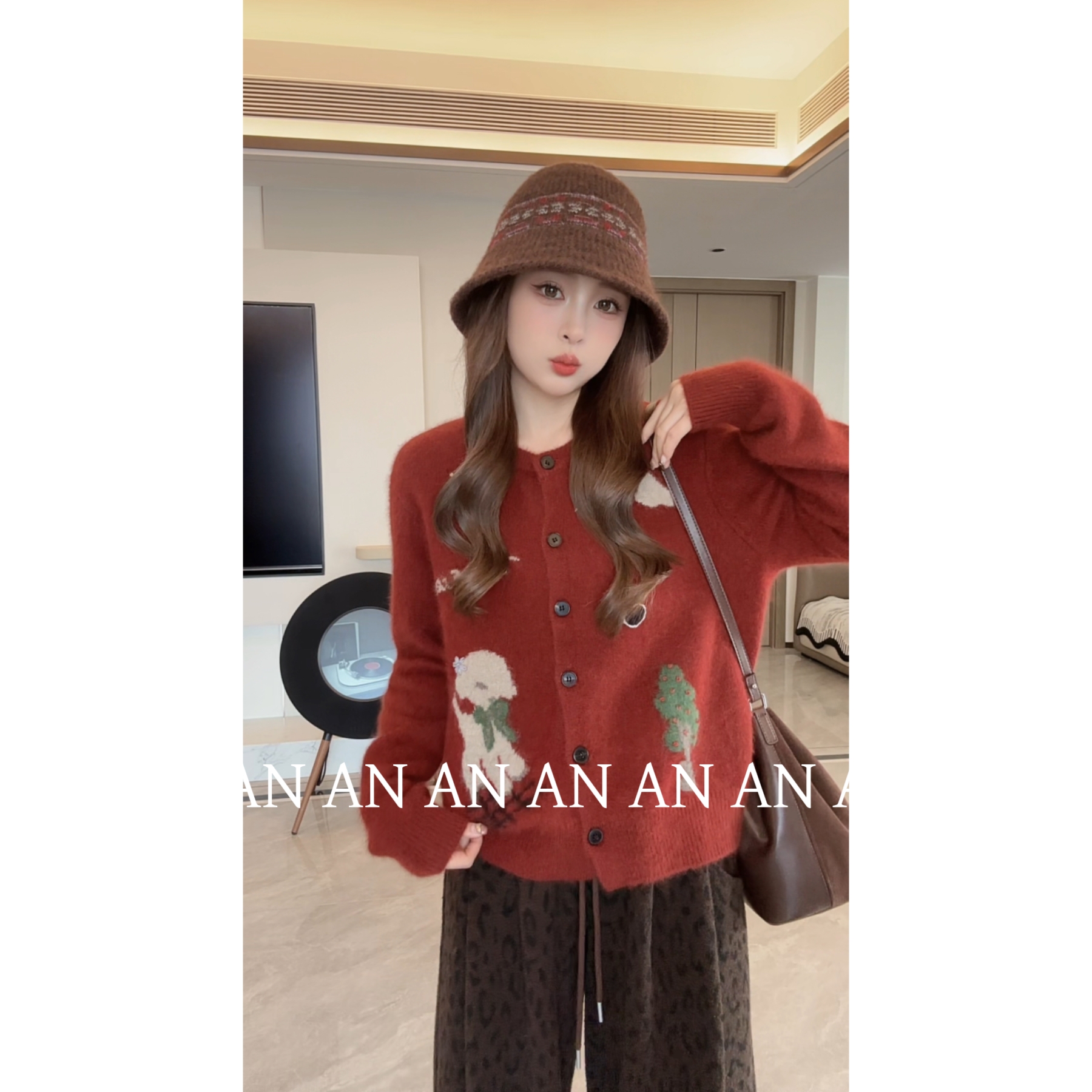 C12120韩系减龄独特宽松超好看卡通图案小树新年圣诞毛衣