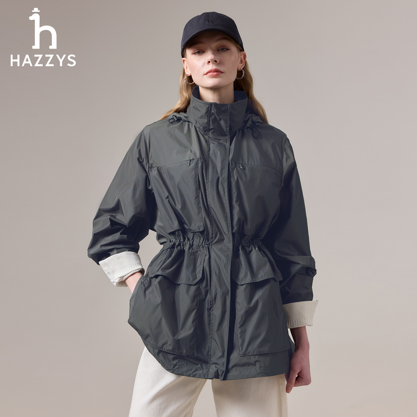 【商场同款】HAZZYS哈吉斯秋冬女士户外休闲连帽外套英伦时尚夹克