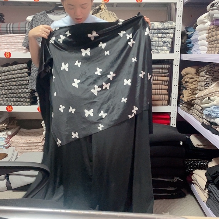 黑色白蝴蝶真丝丝绒两米587