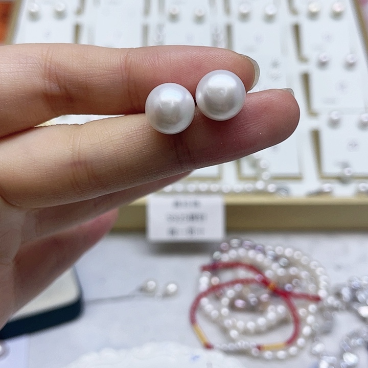 淡水珍珠耳饰银S925镶嵌花*