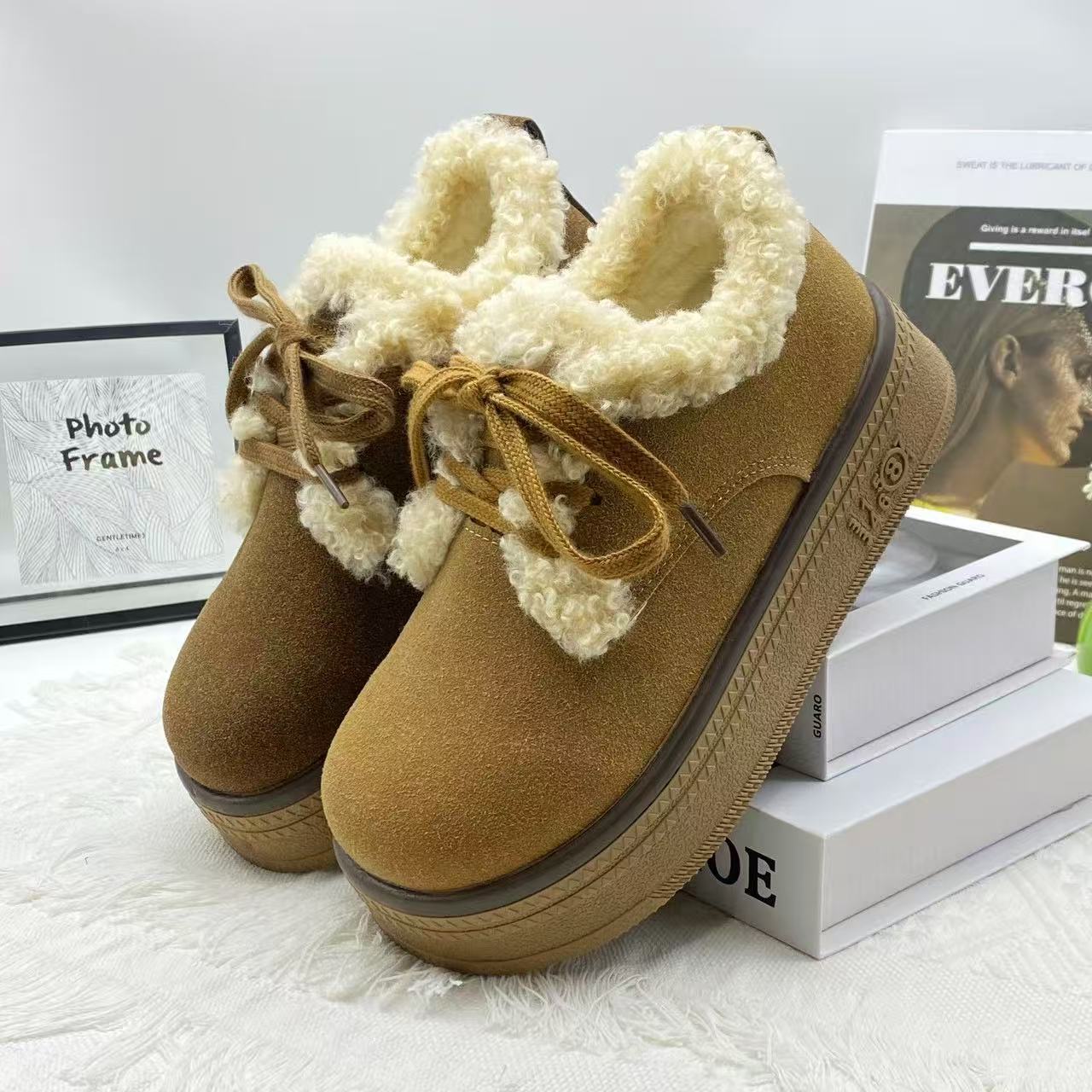 【AB015】休闲纯色朋克风雪地靴休闲风棉鞋冬季加绒加厚保暖厚底