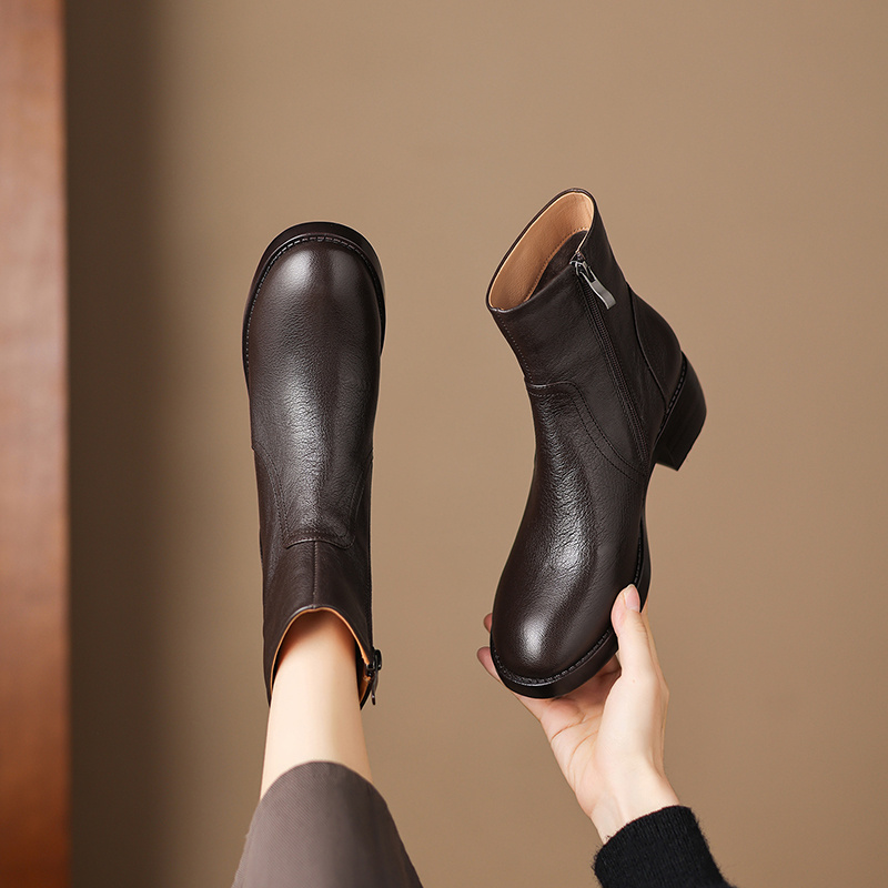 徐先生 羊皮 跟高4.5cm/34-40法式复古侧拉链新款短靴厚底好走路