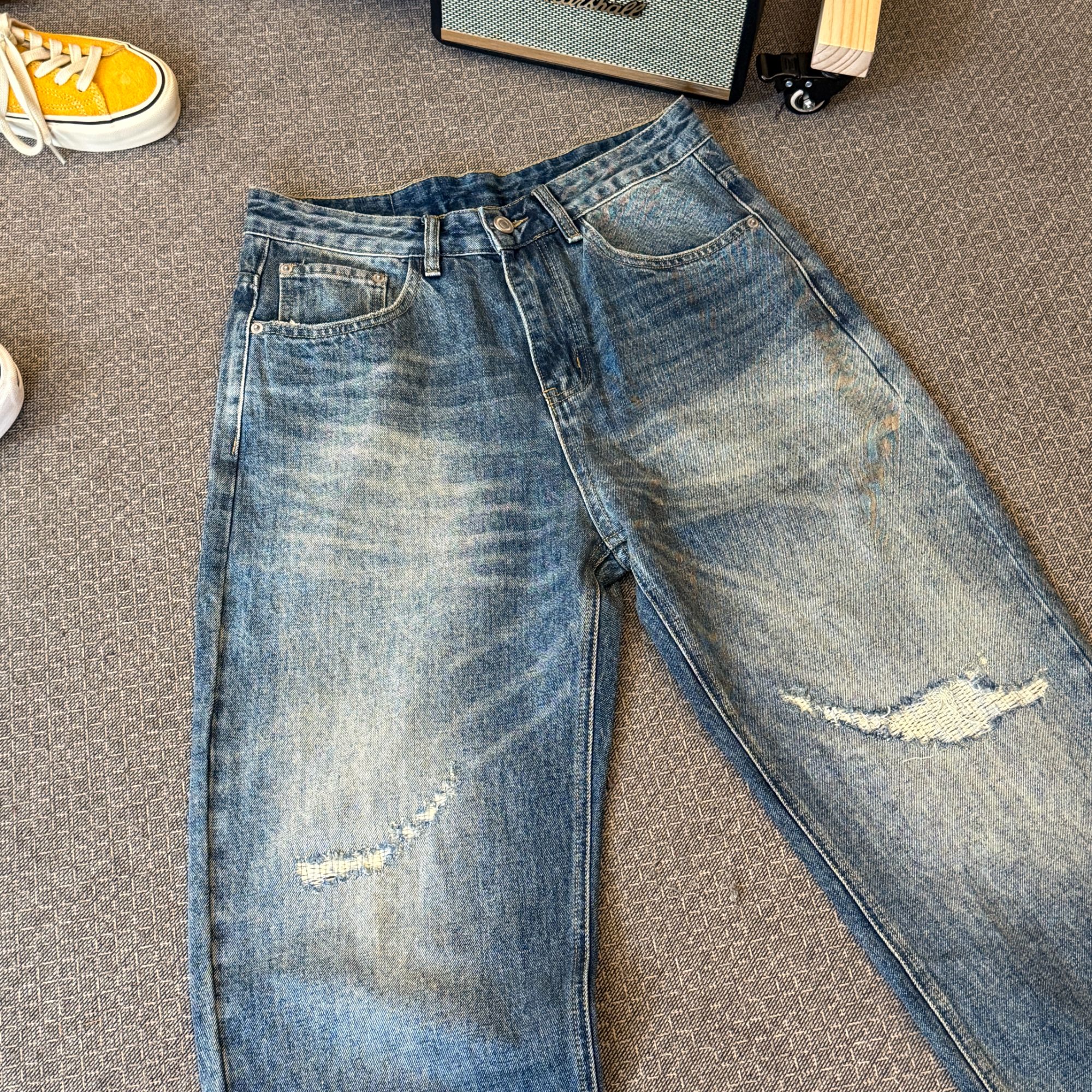 【早秋抢鲜】秋季手工破洞水洗牛仔裤-PL2212