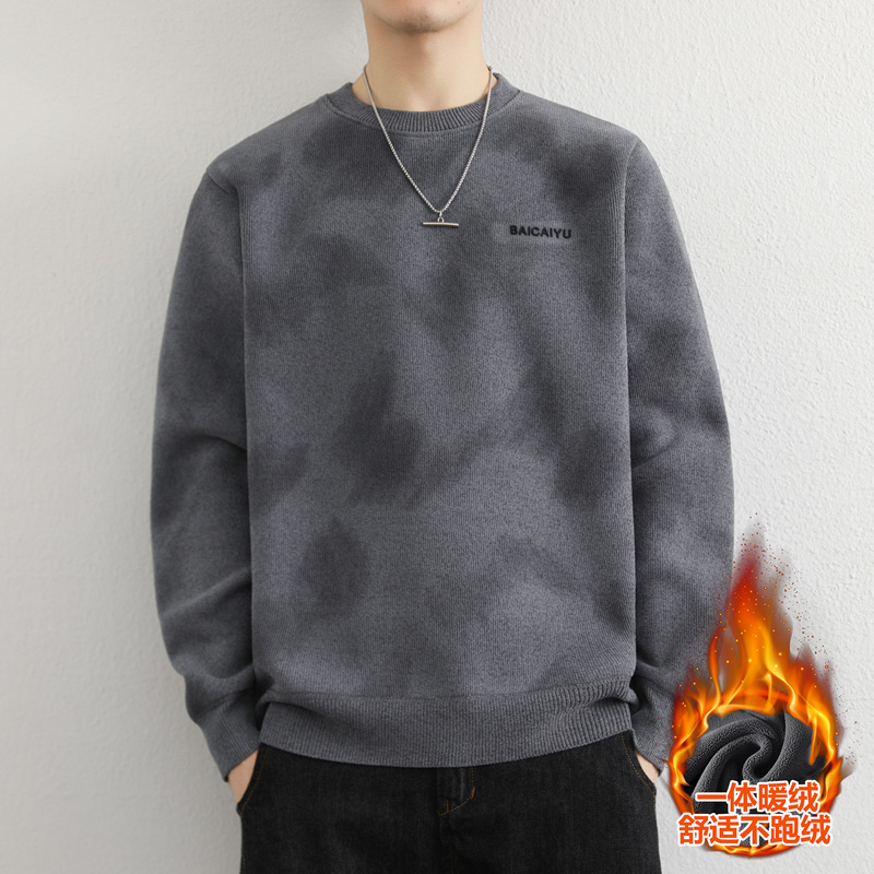 【高品质】2025冬季男士毛衣肮脏布工艺一体绒宽松圆领针织衫R869