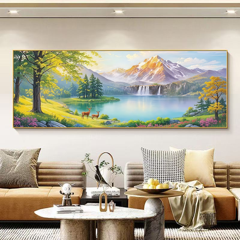 靠背金山聚宝盆山水画靠山图客厅装饰画轻奢高级感沙发背景墙挂画