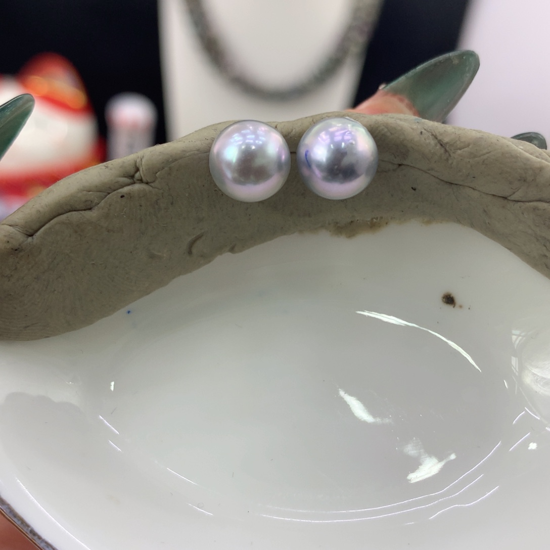 裸珠海水珍珠近圆粉紫8+