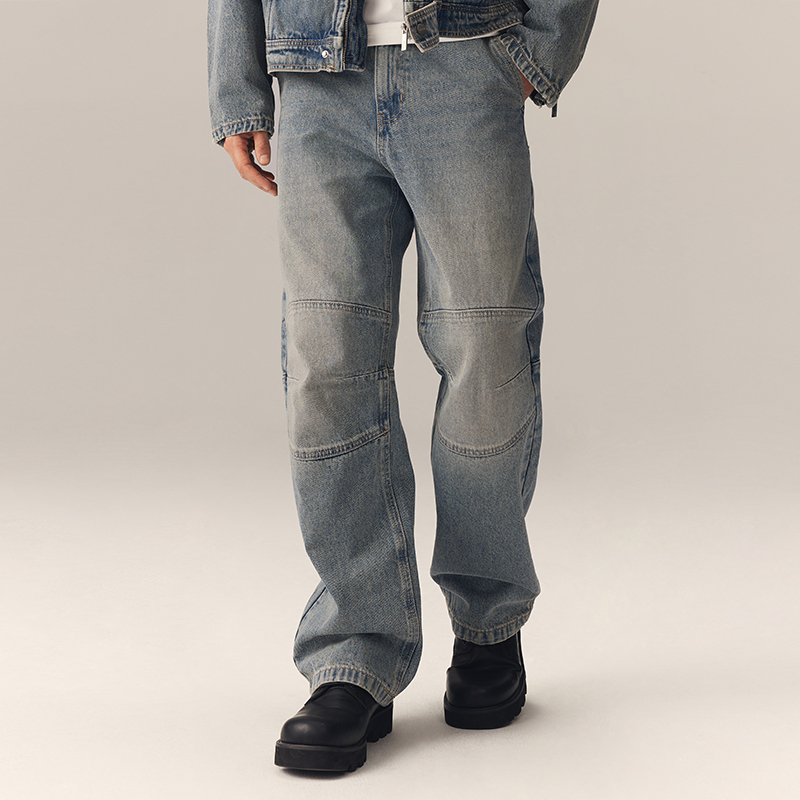 CHINISM赤尘 CH轮胎鞋神裤做旧牛仔裤男水洗阔腿直筒裤6018