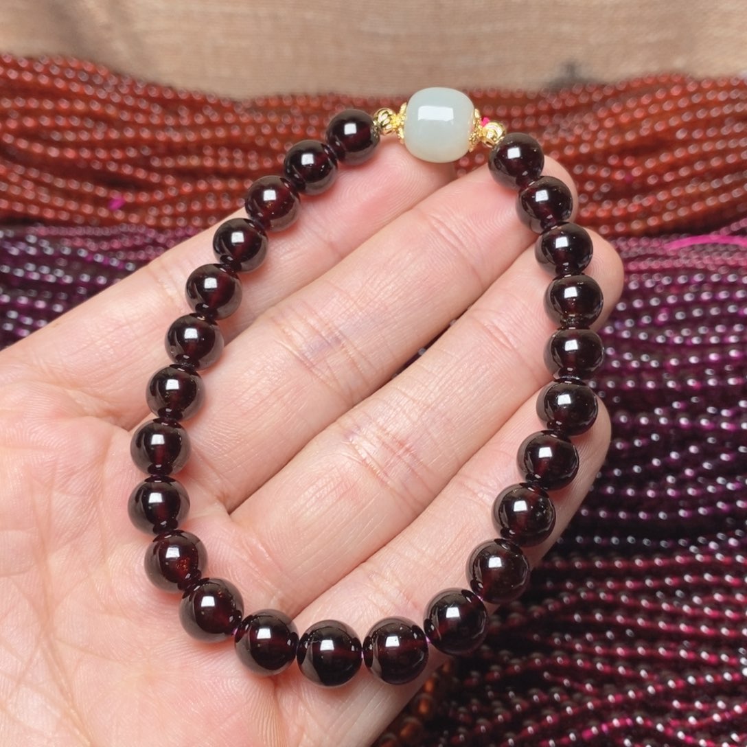 石榴石手链未镶嵌卡8单圈酒红