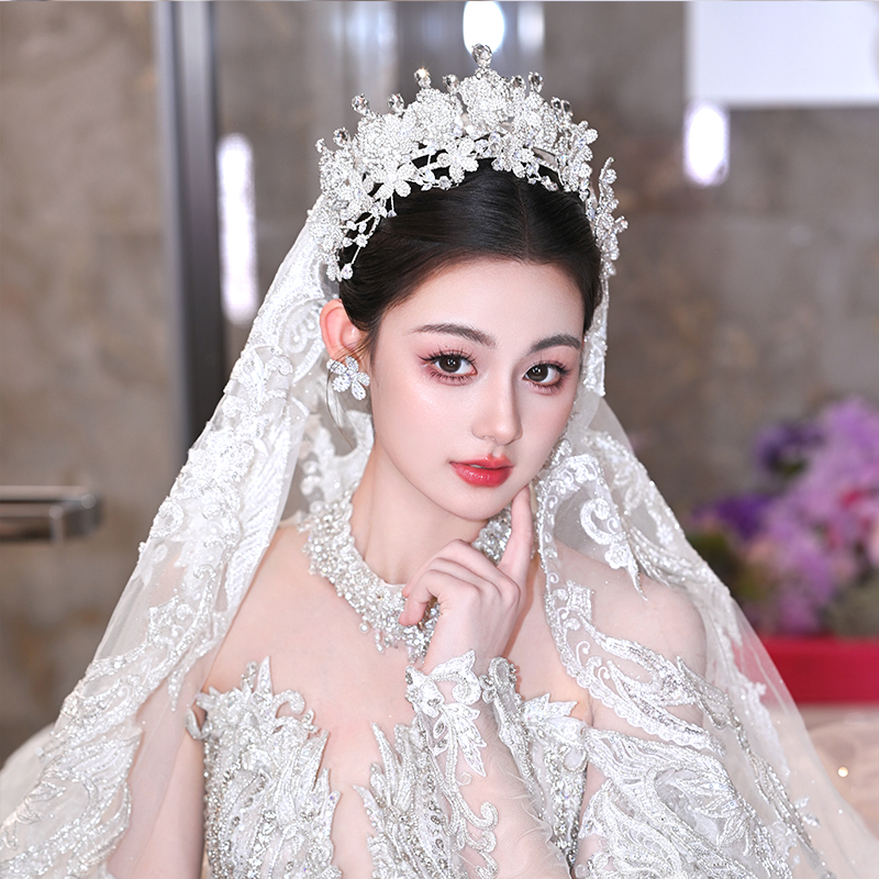 合金仿水晶婚庆饰品 00904 00908新娘皇冠重工立体花朵公主头饰