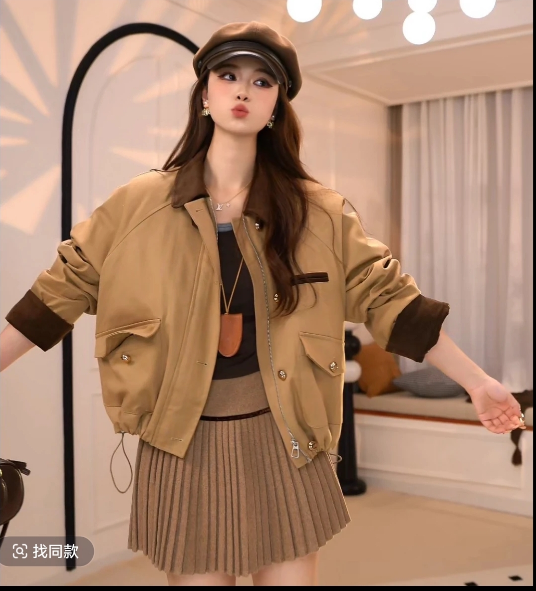 许你耀眼 露丝同款加棉加厚美式复古外套女2025新休闲夹克上衣
