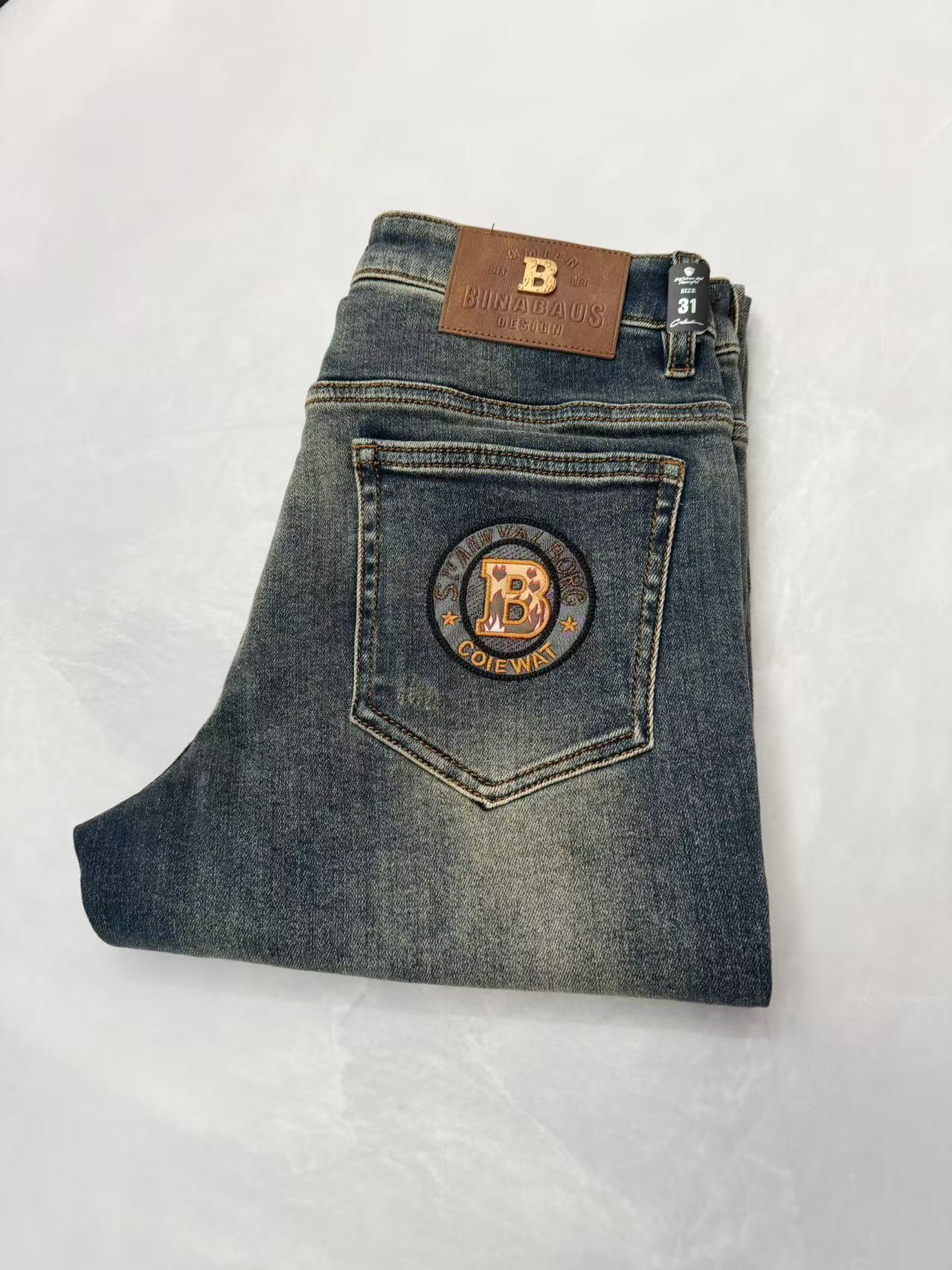 英国高定宾纳佰斯6820秋冬款季重工轻奢修身小直筒百搭男士牛仔裤