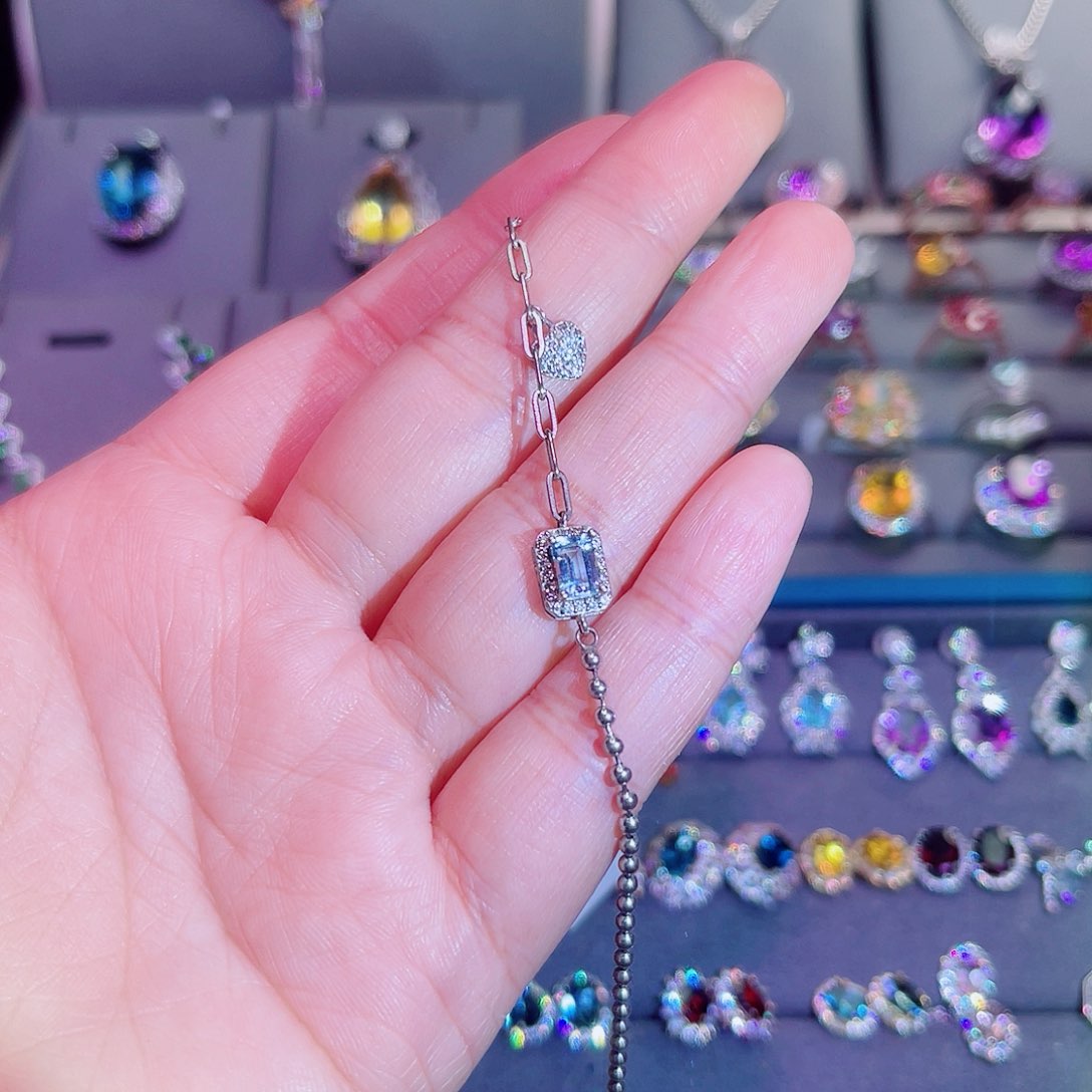 银S925镶嵌手链海蓝宝石