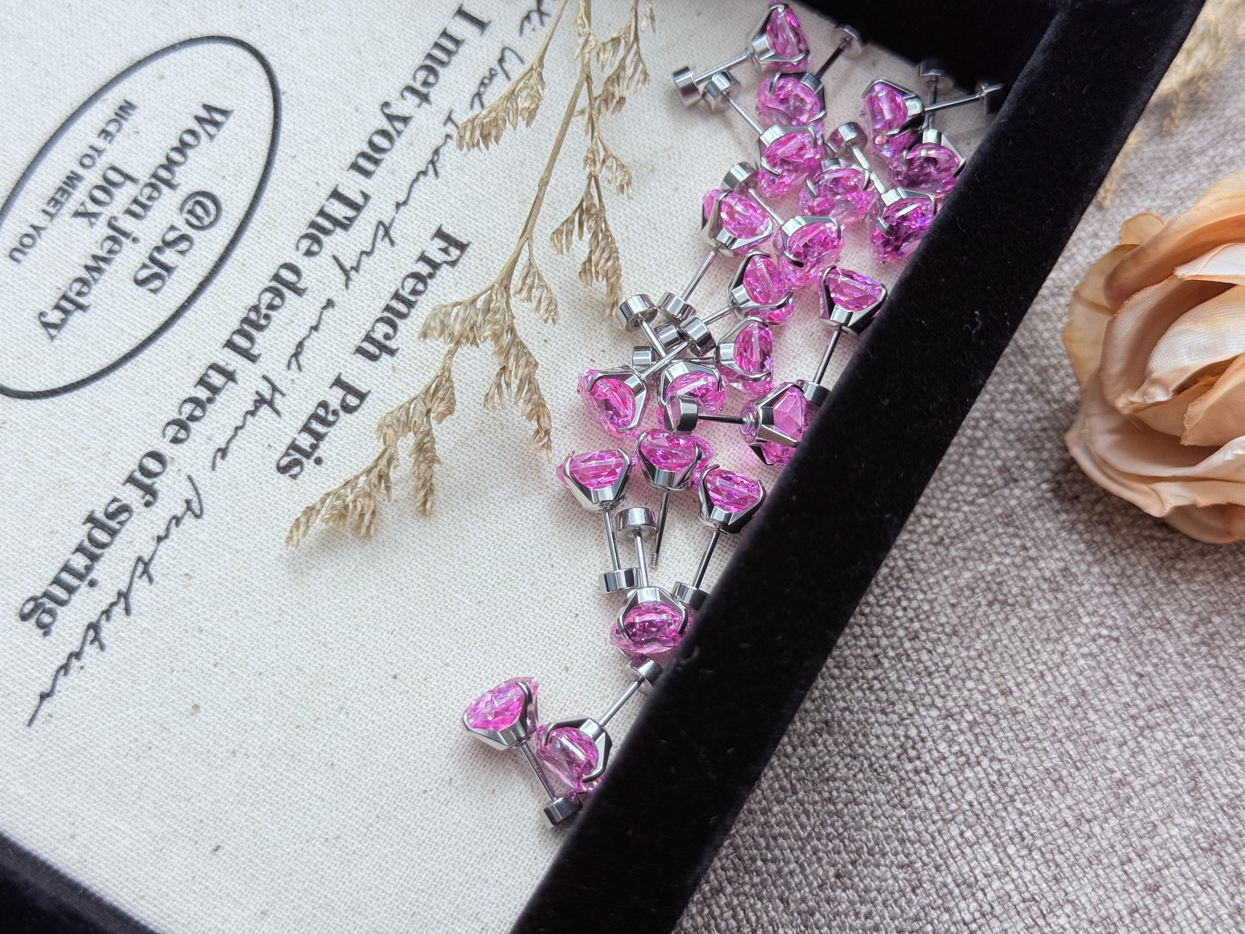 钛钢锆石耳饰 A15 粉色夹心玫瑰锆石8mm耳骨钉耳钉耳蜗钉