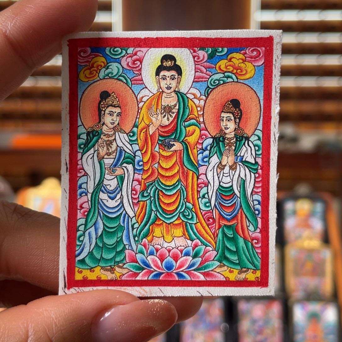 吊坠浪*热贡纯手绘唐卡西方三圣