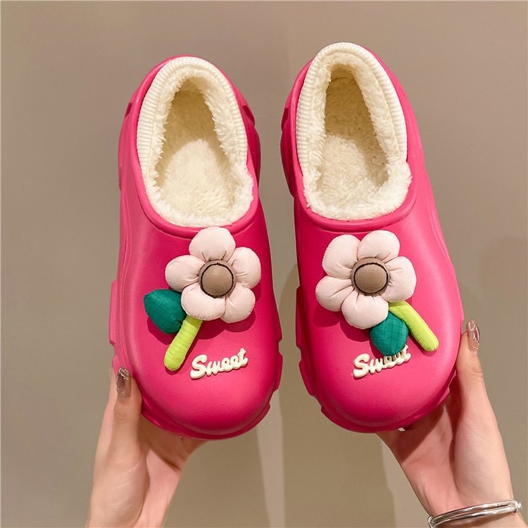 女士棉拖鞋增高外穿冬季防水厚底棉鞋女家居室内加绒保暖包跟棉鞋