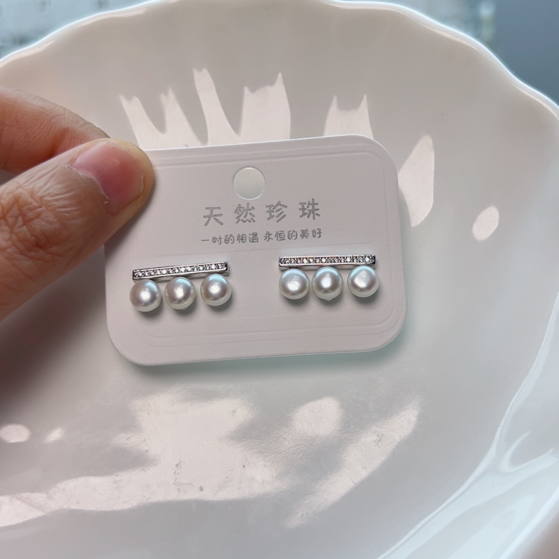 淡水珍珠耳饰银S925镶嵌