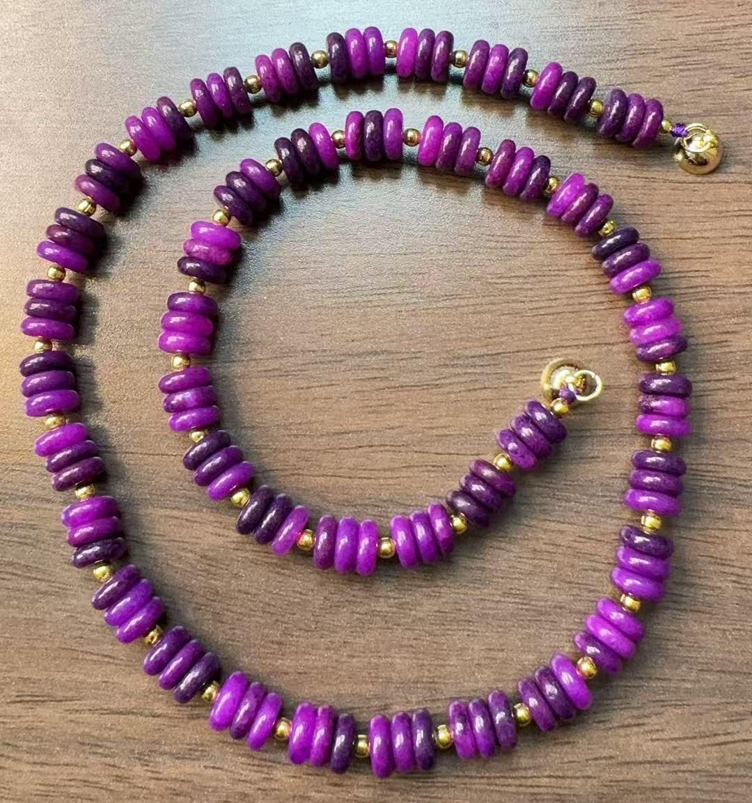 非金属珐琅项链 南非料-珐琅工艺丝绒紫玉化算盘珠项链经典款