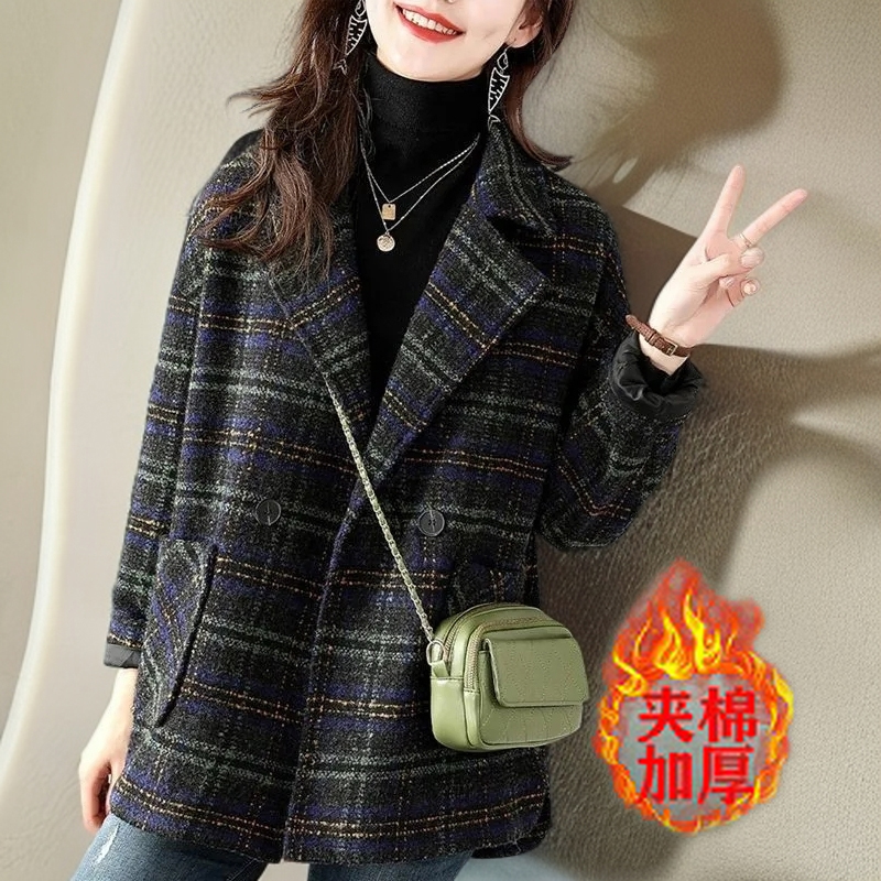 秋冬女装格纹小香风毛呢外套爆款赫本风宽松新款加厚外套女冬款