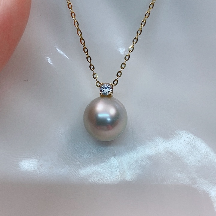 海水珍珠吊坠(不含链)18K金镶嵌澳白吊坠10-11mm