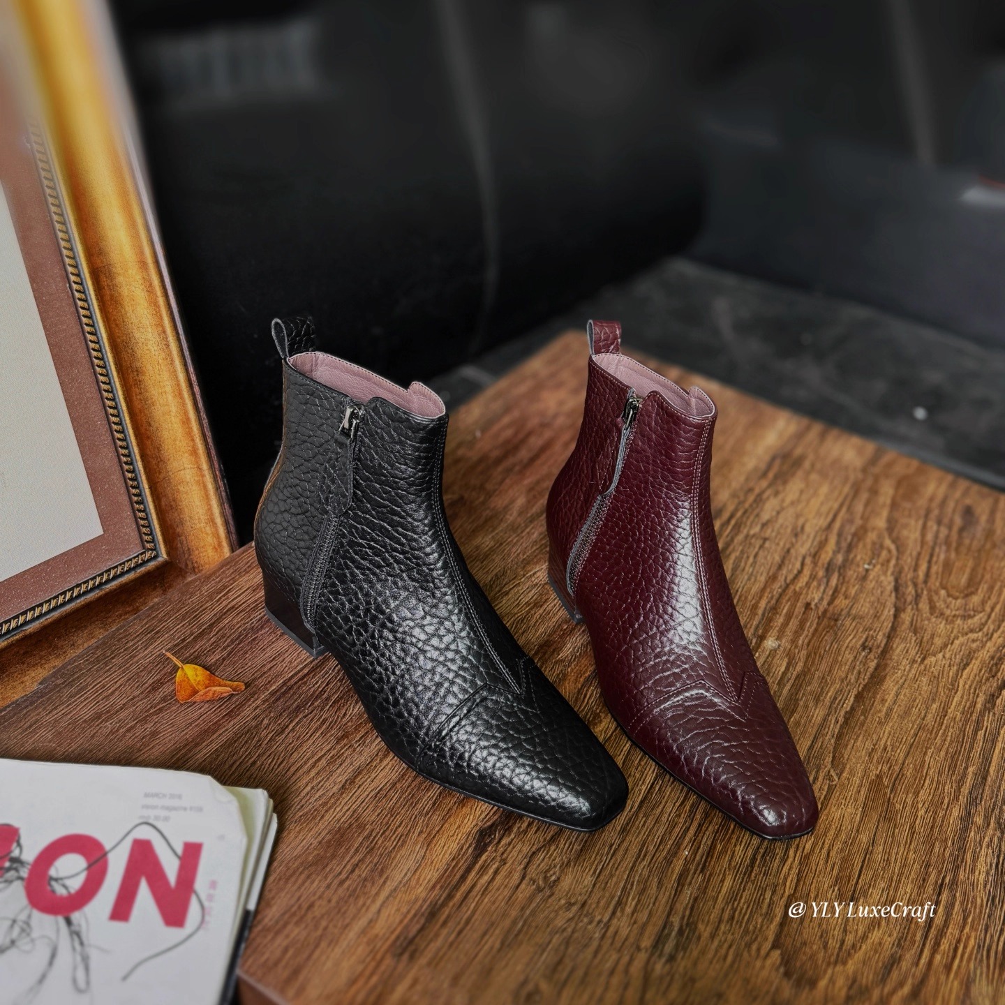 L156冬新款法式复古中跟短靴女加绒粗跟方头切尔西靴子大码女鞋