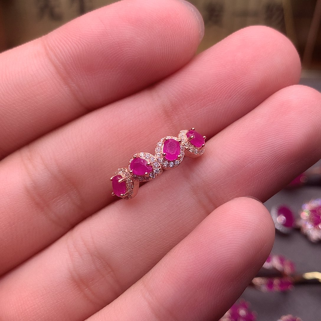 红宝石戒指银S925镶嵌