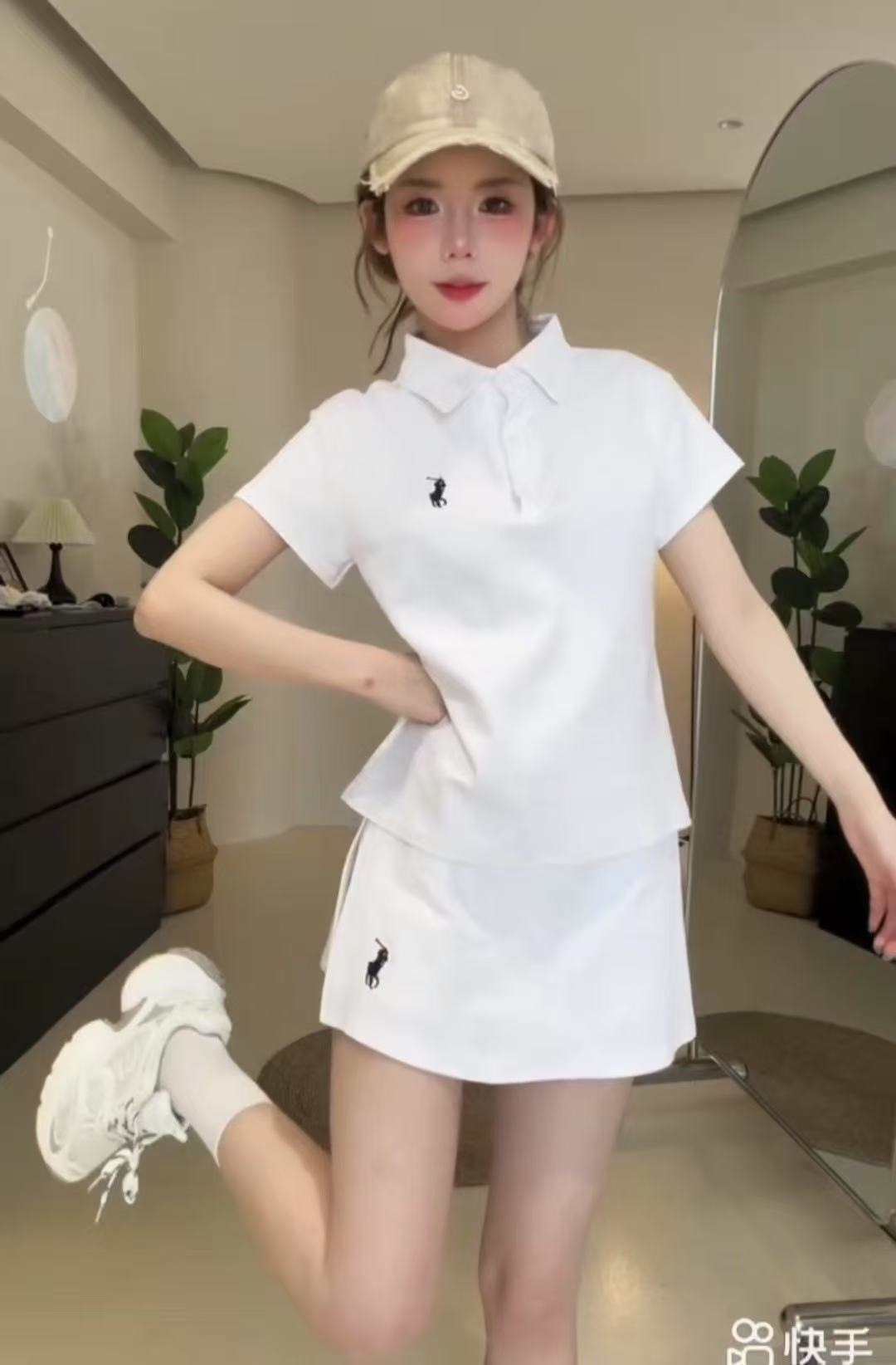 2025夏季新款套装网红同款小马刺绣纽扣polo领短袖T恤+高腰短裙女