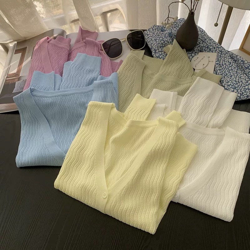 7967  v领针织开衫毛衣外套春秋季外搭修身显瘦长袖