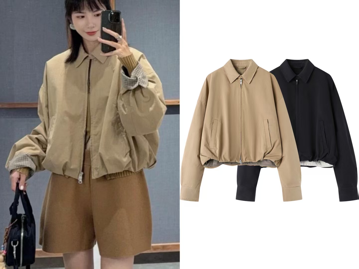 【0922】25秋新品设计感收腰廓形显瘦短款休闲工装风夹克外套女