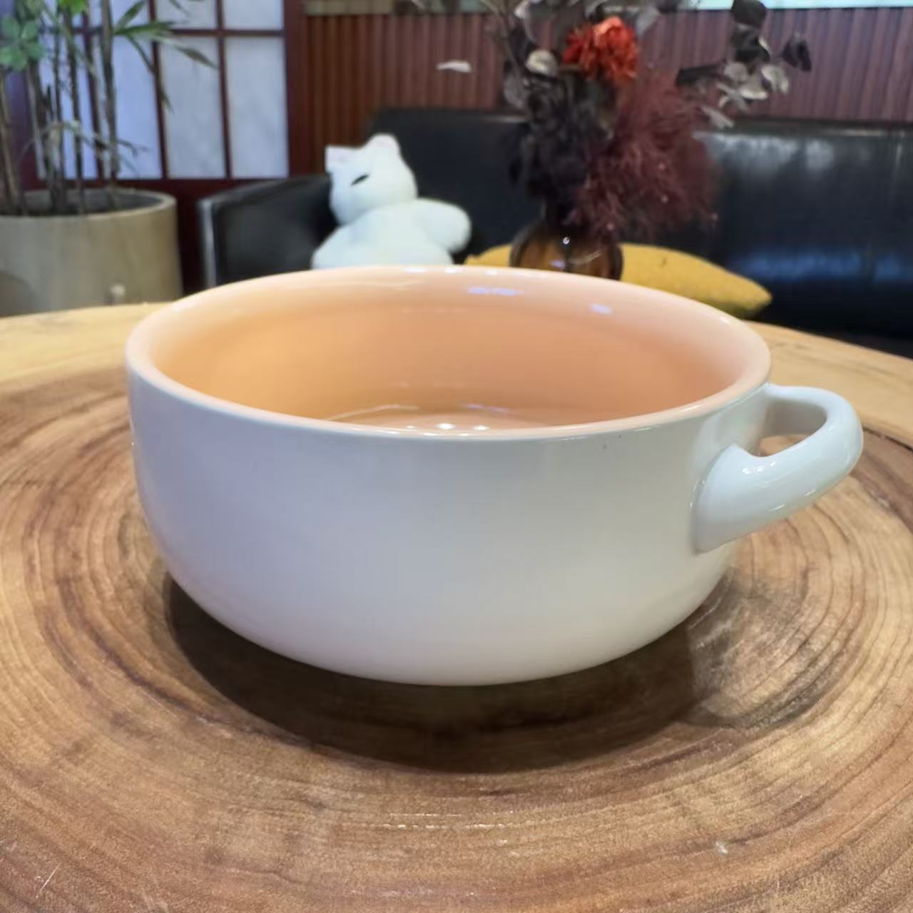 XCZ素黛双耳陶瓷碗 口径16cm 高7cm