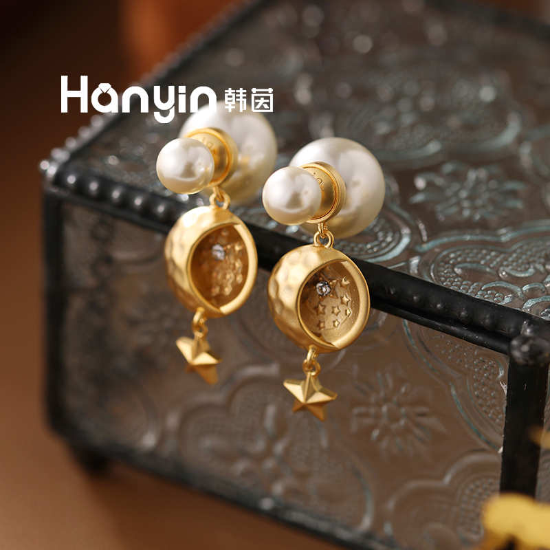 铜合金仿珍珠耳饰 韦雪同款925银针D字母2025年早春新品耳钉AAA