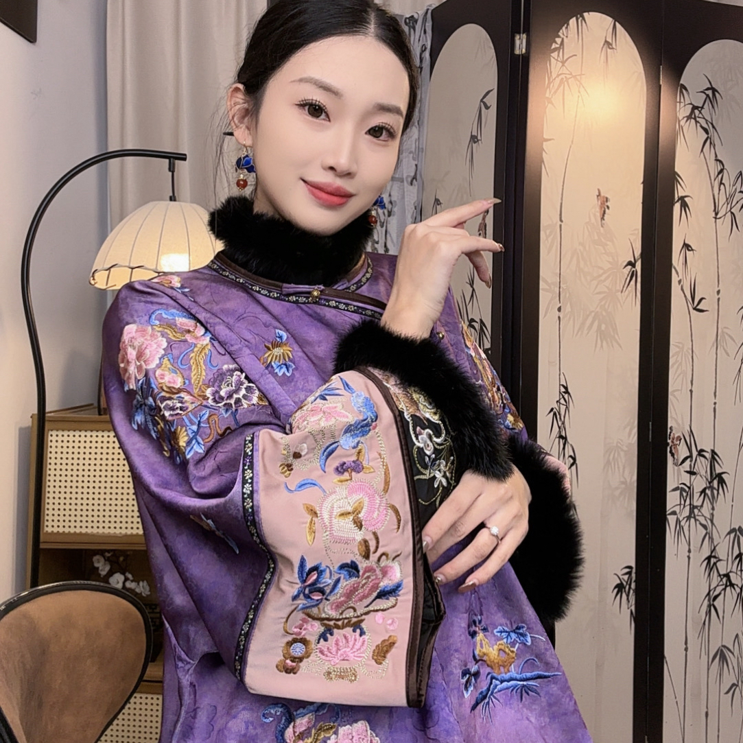 「雪儿同款」桑蚕丝刺绣加棉太太服内搭裙子