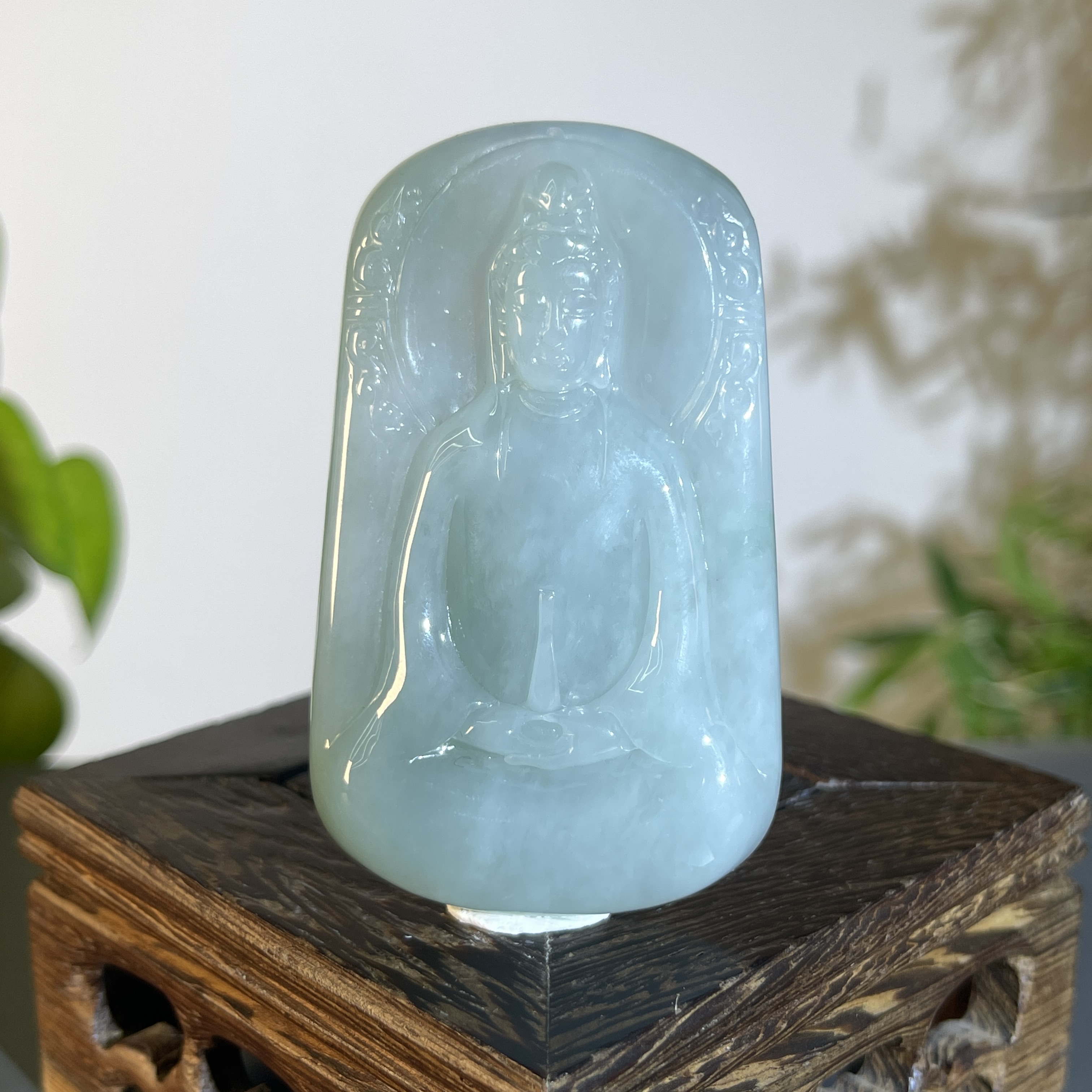 JXA24-85 天然缅甸A货翡翠 素衣观音
