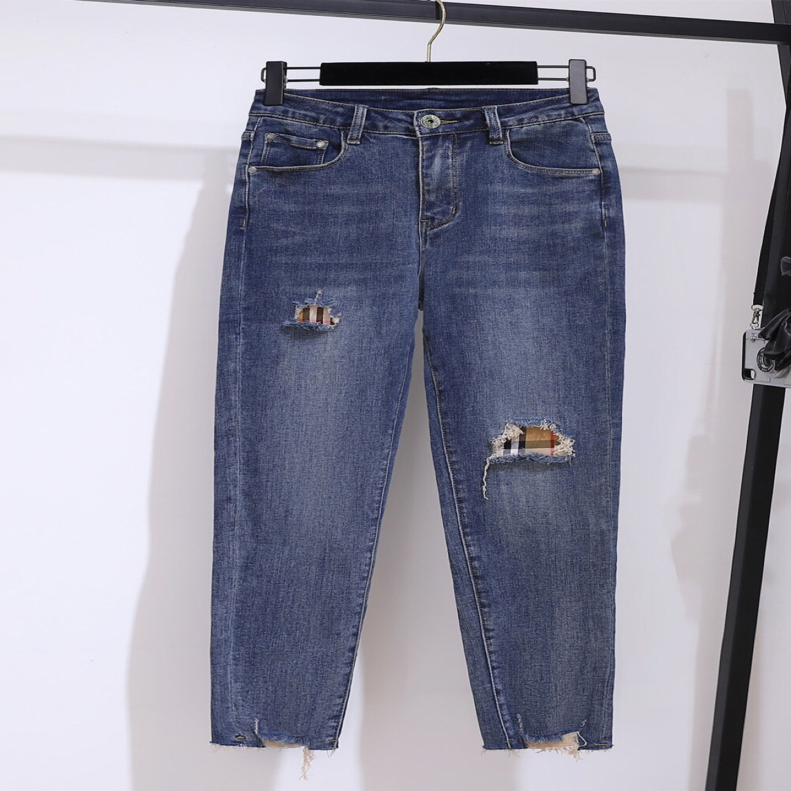 春秋新款韩版高腰显瘦个性百搭九分牛仔裤