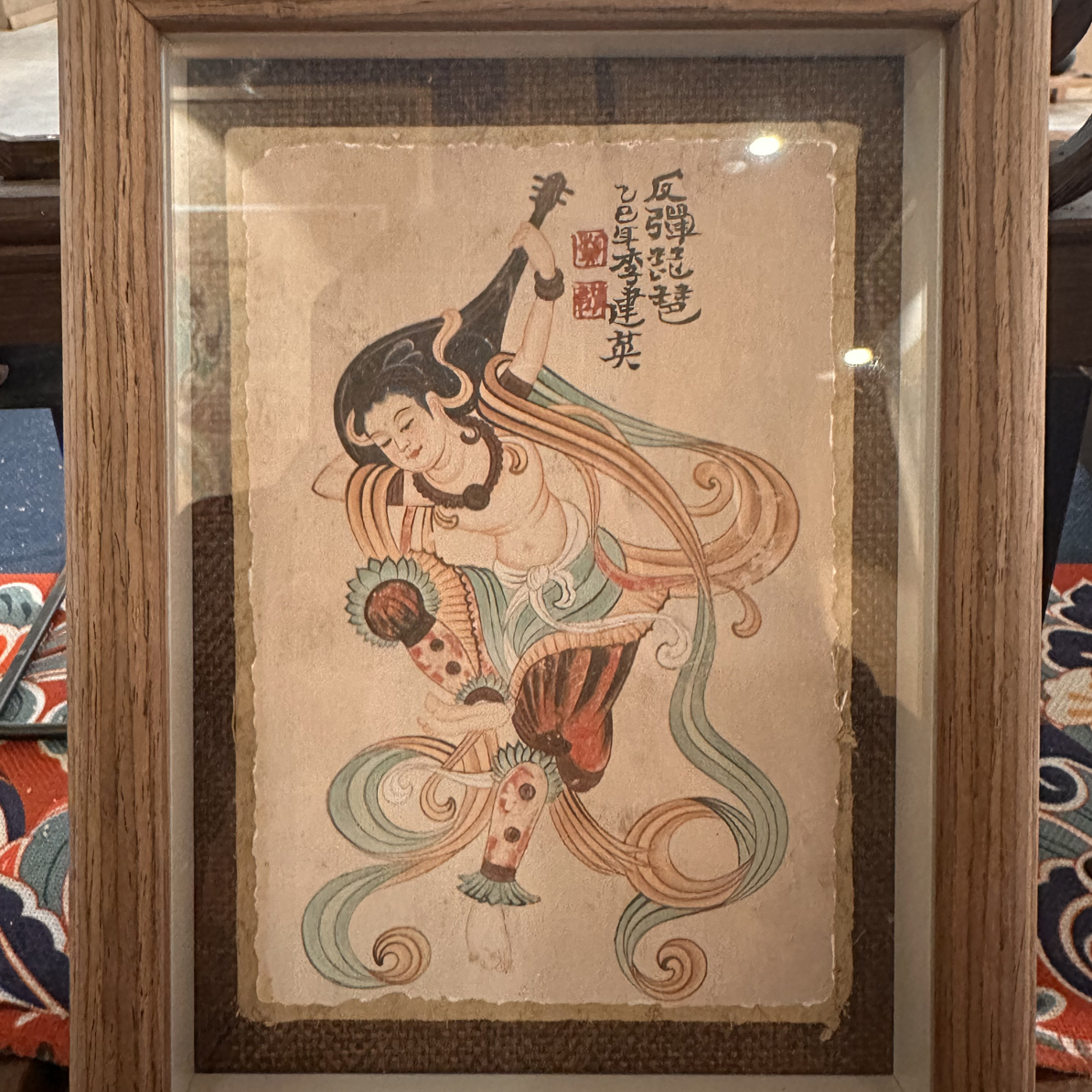 敦煌画派-版画-文创泥版画-反弹琵琶（李建英老师题字落款）原价198