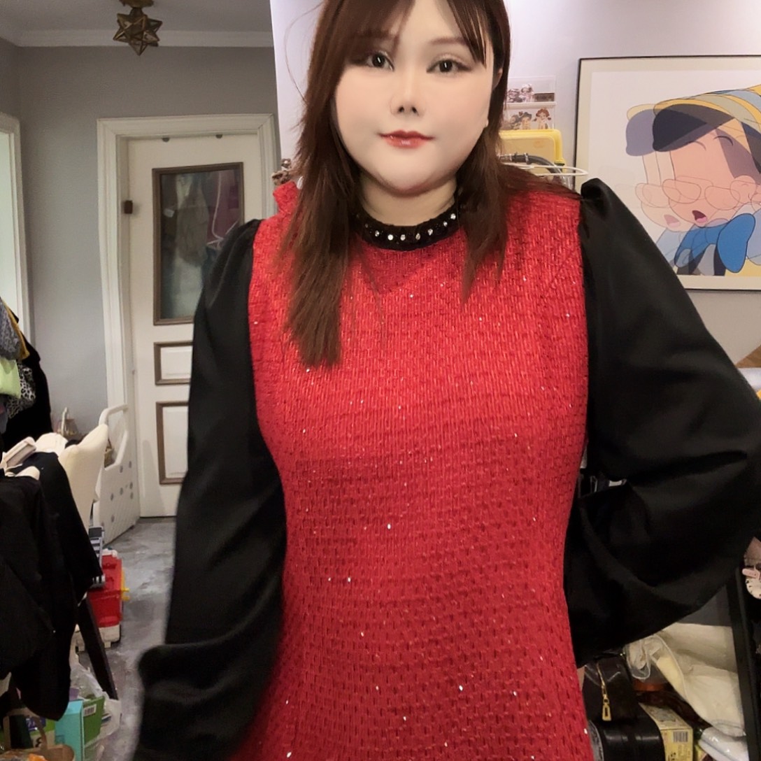 背心新年款红色毛妮连衣裙