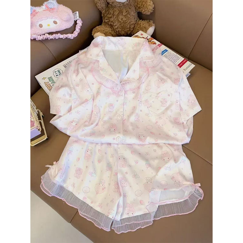 美乐蒂小羊可爱卡通凉感冰丝睡衣女款夏季短袖薄款学生家居服套装
