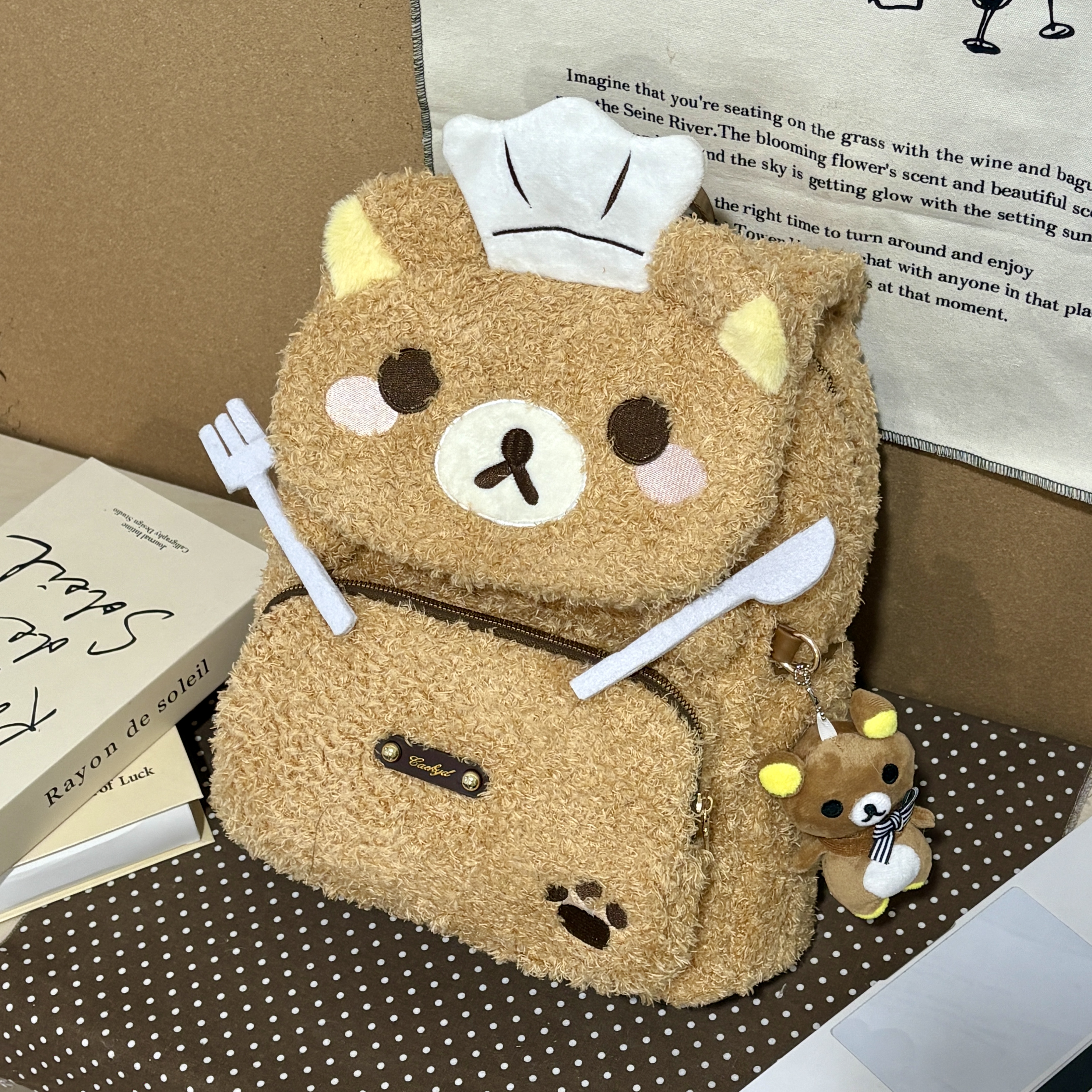 JuanJuan自制【厨师轻松熊】小众原创可爱甜美双肩包e011