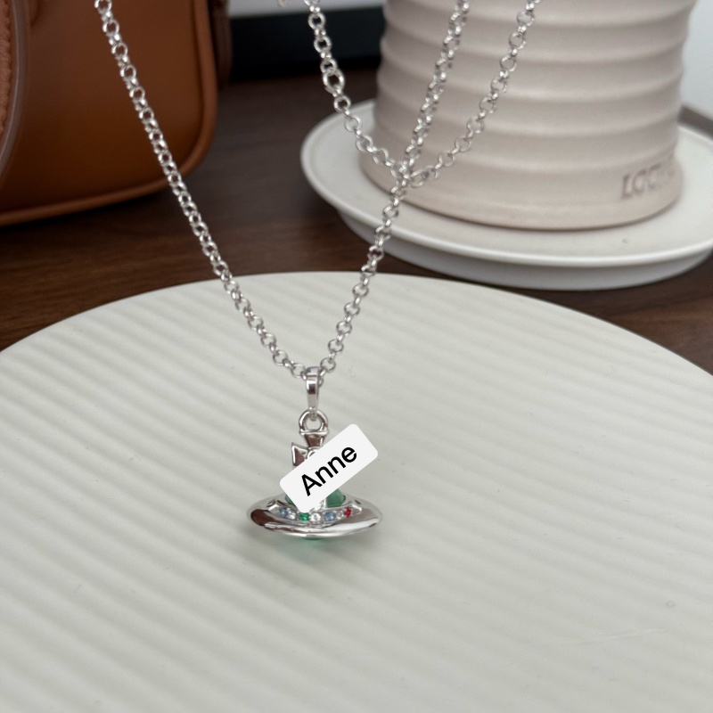 铜合金项链 【X749】轻奢时尚镶嵌彩锆绿色星球项链精致高级感项链