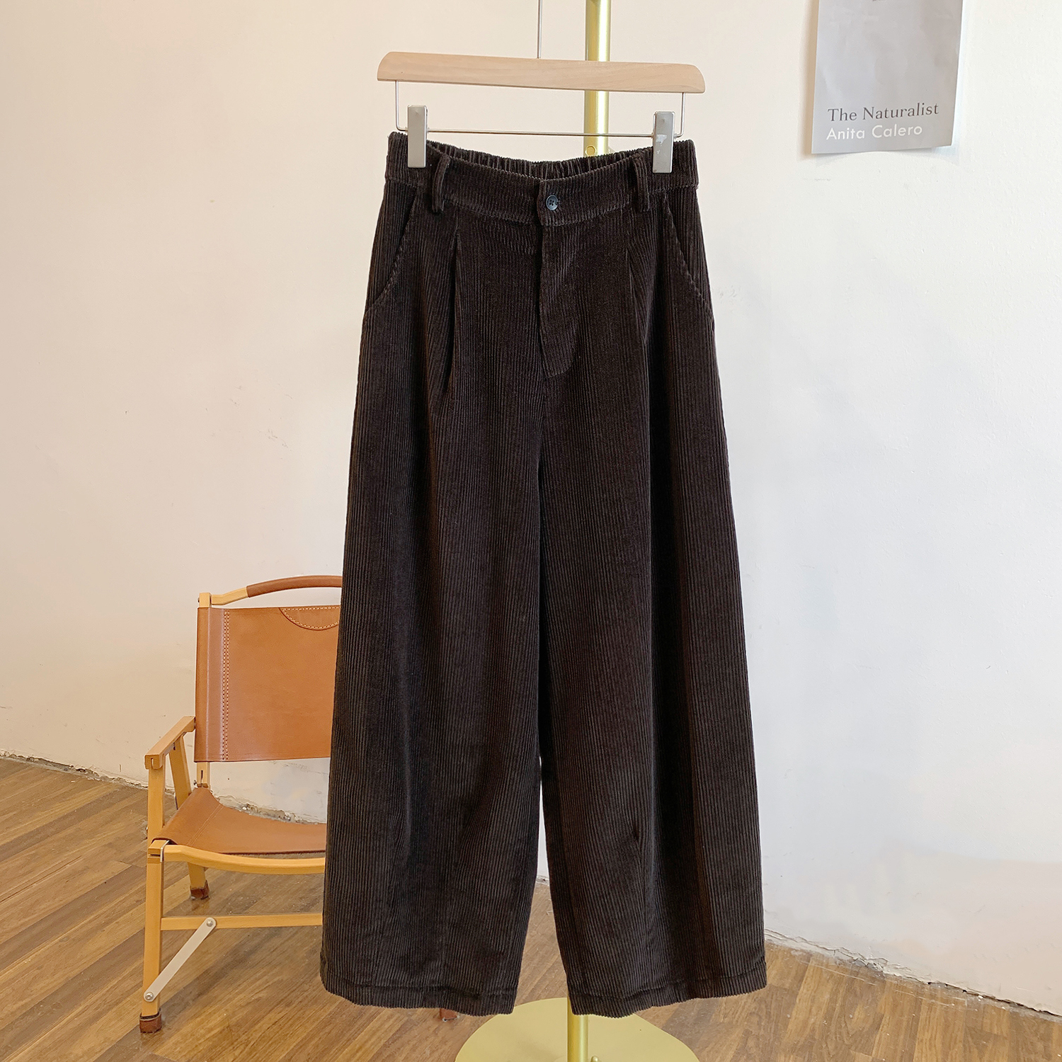 圆满Y3066灯芯绒半松紧腰宽松老爹裤