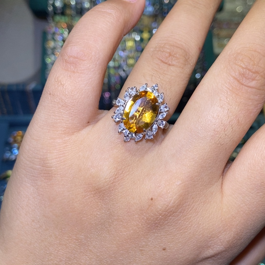 黄晶银S925镶嵌戒指