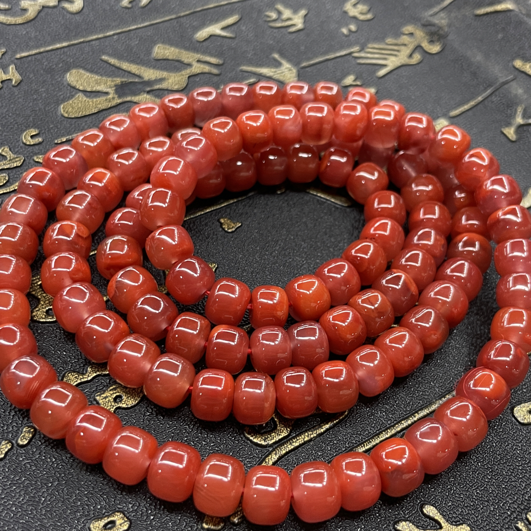精品南红玛瑙7.5mm老型珠佛珠手串项链，品质珠宝，颜色红润