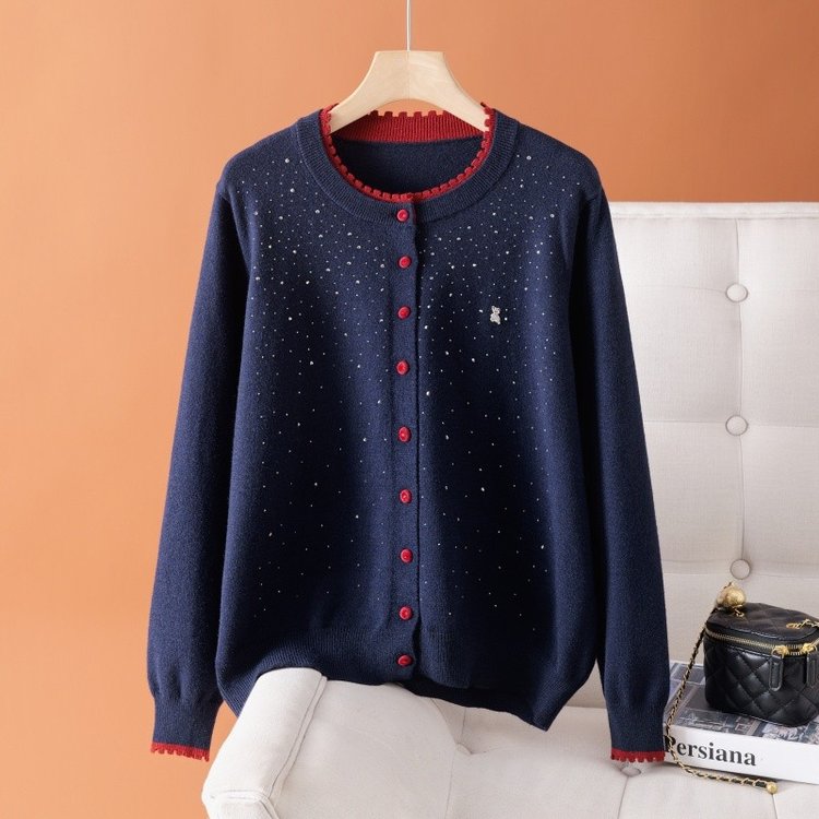 2025春秋新款女装上衣外搭洋气短款针织开衫妈妈毛衣外套圆领外穿