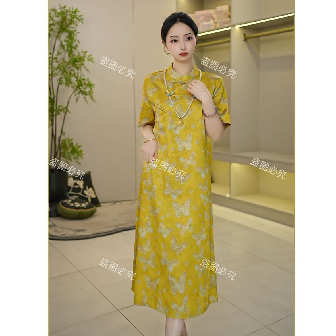 D1518-2842【福蝶】新中式新款复古盘扣改良旗袍国风气质连衣裙女