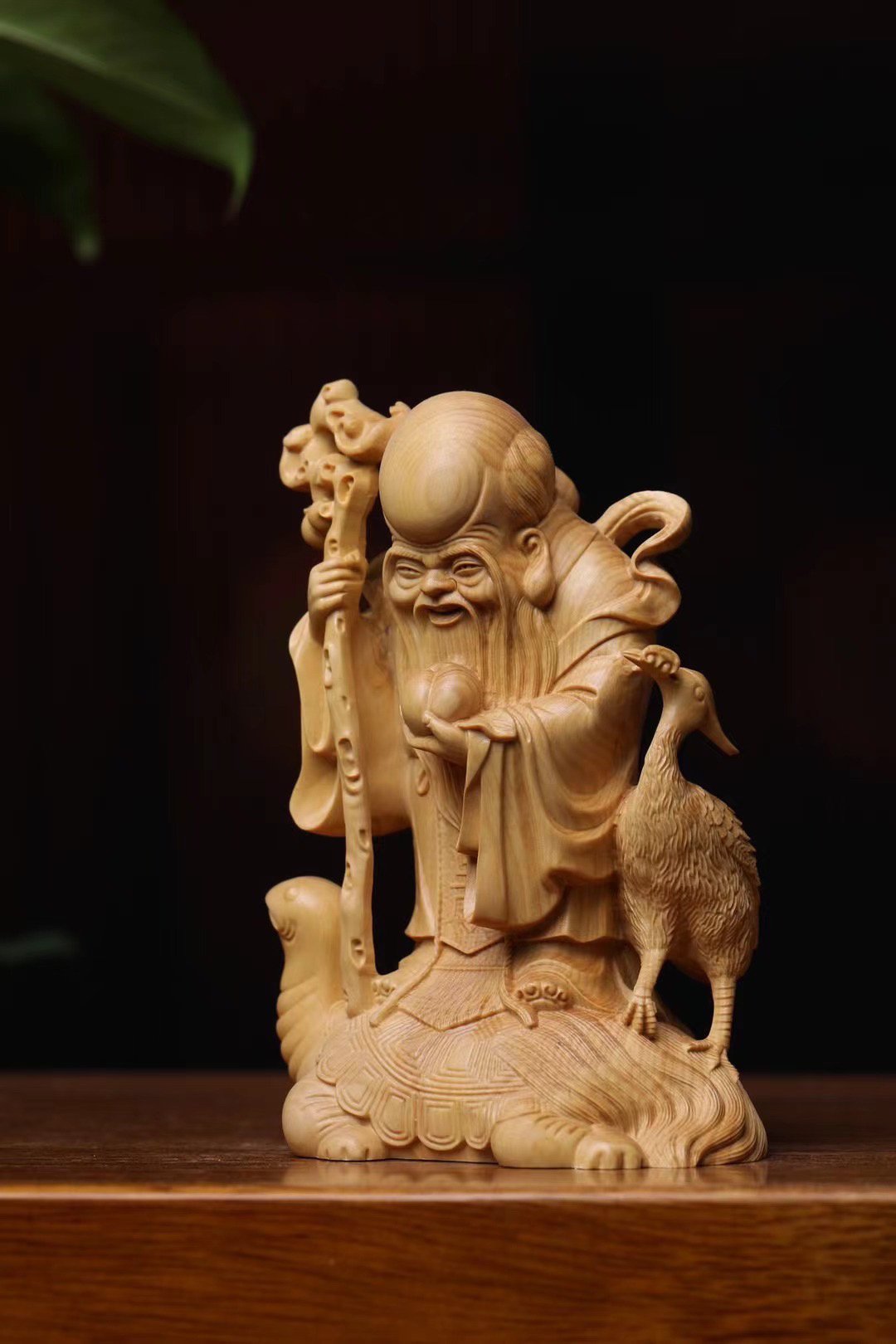 正宗小叶黄杨木雕龟鹤寿星翁公摆件家居装饰品贺寿生辰礼古玩字画