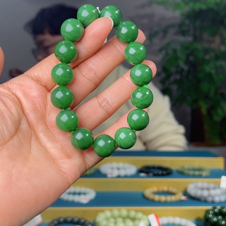 和田玉手串未镶嵌俄罗斯碧玉菠菜绿料14多样性发货拍一发一