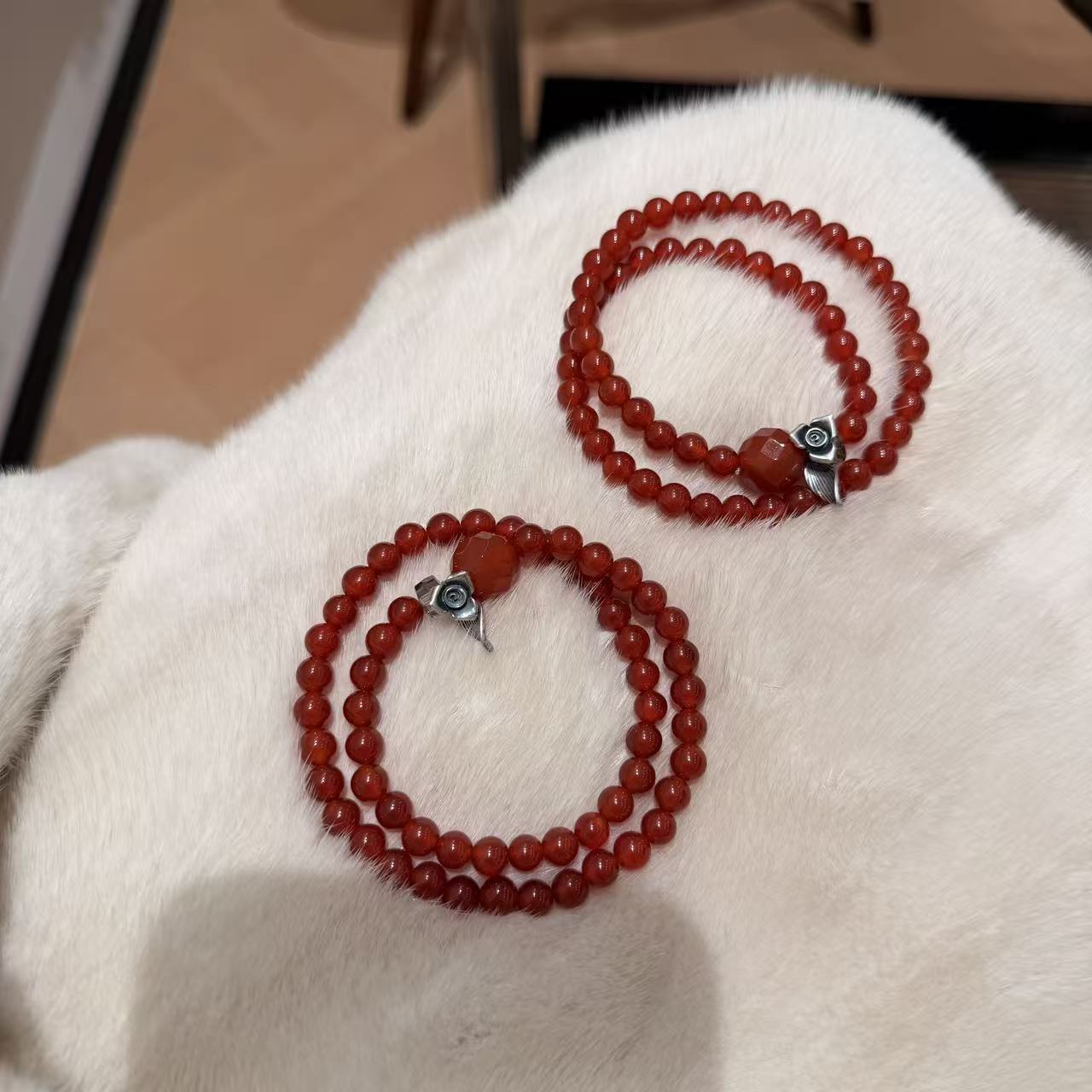 红玛瑙钻切茶水晶双圈手串手链 多样性发其一Y161