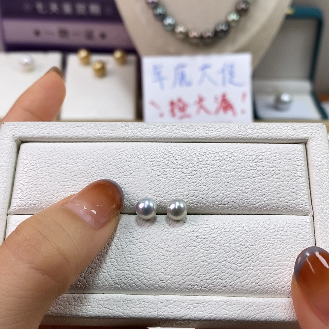 耳饰海水珍珠18K金镶嵌6-6.5m真多麻海水珍珠耳钉（无调色）