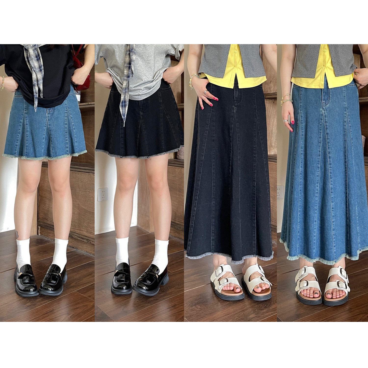 裂渡宣宣【牛仔恋歌】微胖大码女夏毛边牛仔长短款半身裙ZY506A53