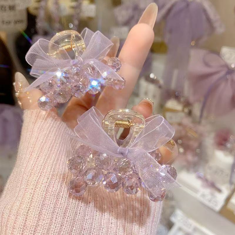 韩版蝴蝶结抓夹2025新款水晶刘海夹侧边夹气质公主夹可爱网纱