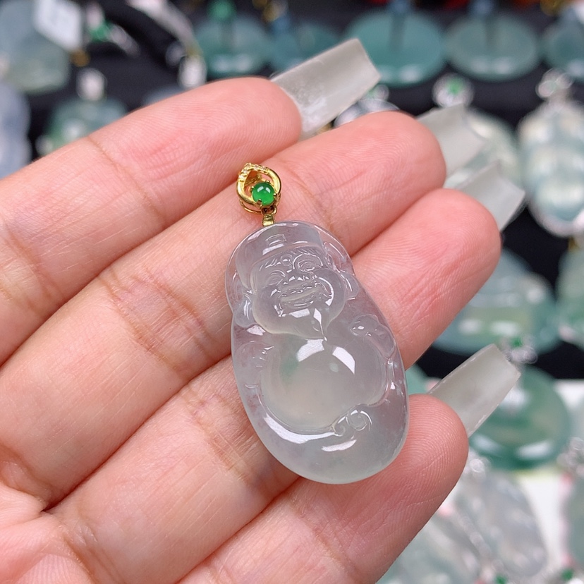 【闪购商品】翡翠颈饰18K金镶嵌芊**主财神